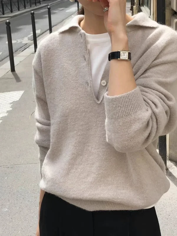 Autunno Inverno Nuovo Maglione delle Donne 100% Lana Merino Lavorato A Maglia Colletto POLO Pullover Casual Camicia A Maniche Lunghe Abbigliamento Donna Magliette E Camicette 5