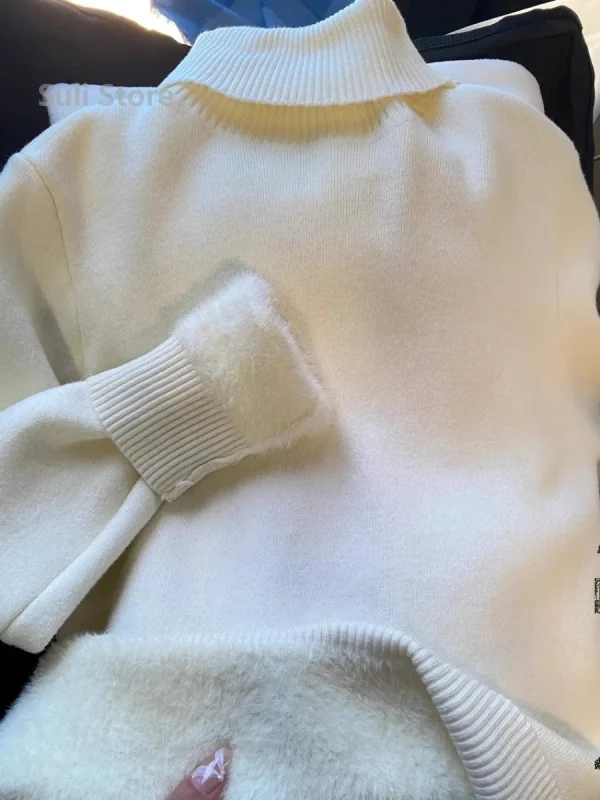 2025 Maglione intero in velluto di visone a collo alto in velluto ispessito da donna interno caldo con camicia con fondo lavorato a maglia 3