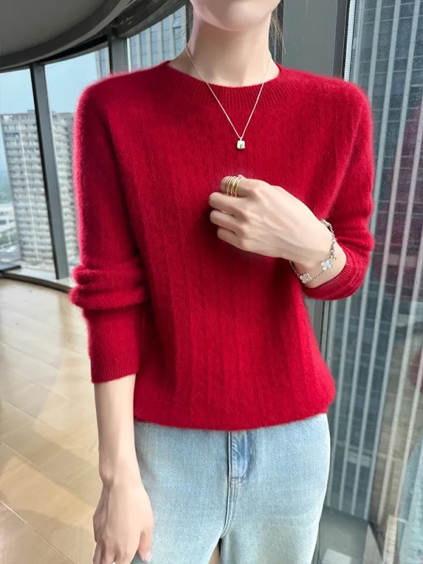 Autunno Inverno Maglione Pullover da donna 100% lana merino Maglione O-Collo Abbigliamento Jacquard Moda quotidiana All'interno Unisciti in maglia ritagliata 4