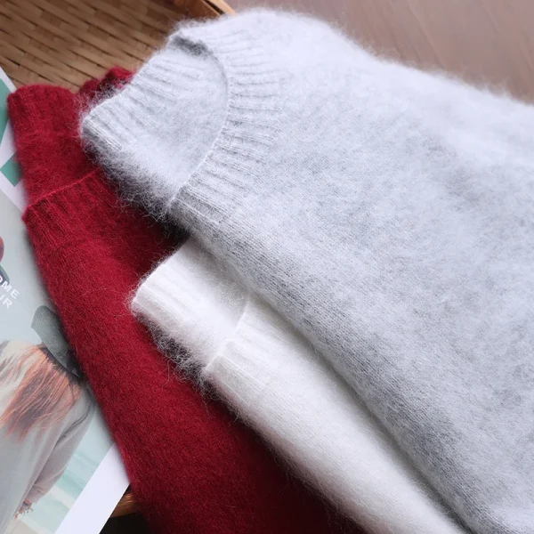 Autunno Inverno Abbigliamento di prima linea Maglione di cashmere visone Pullover girocollo da donna allentato con maglione lavorato a maglia di lana tinta unita 5