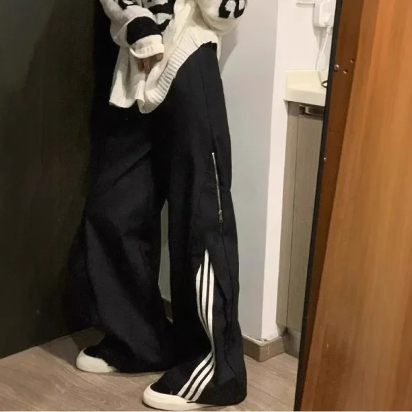 2024 Autunno/Inverno stile americano gamba dritta pantaloni casual a gamba larga con cerniera sportiva a righe design sensibilità nicchia 2