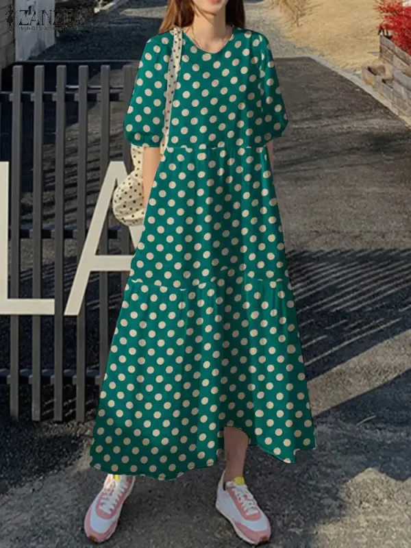 Abiti estivi da donna 2024 ZANZEA moda elegante pois stampati manica corta vestito estivo casual allentato vacanza abiti Sarafans 1