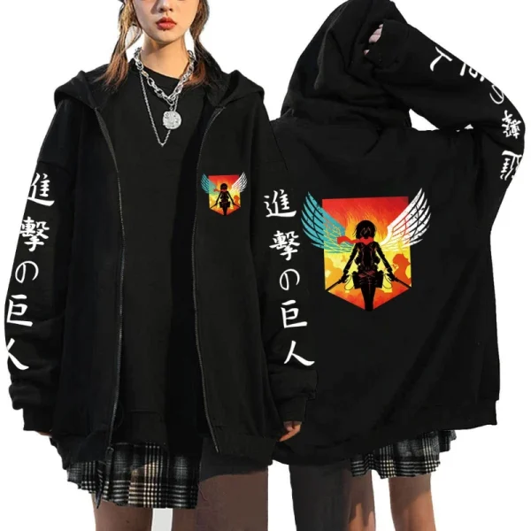 Attack on Titan Trend Felpa con cappuccio con cerniera con stampa grafica Abbigliamento casual da donna alla moda Felpe versatili in pile 2