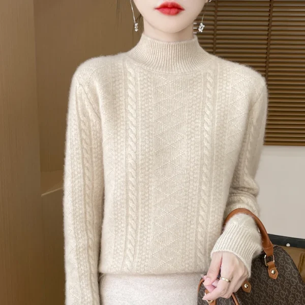 Moda 100% maglione di lana da donna collo a lupetto maglieria pullover di cashmere autunno inverno maglioni a maniche lunghe abbigliamento top 6