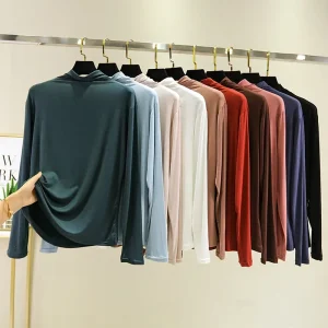 2022 autunno nuovo stile coreano modale polo/tartaruga collo manica lunga T-shirt casual da donna strato base dimagrante Top 1