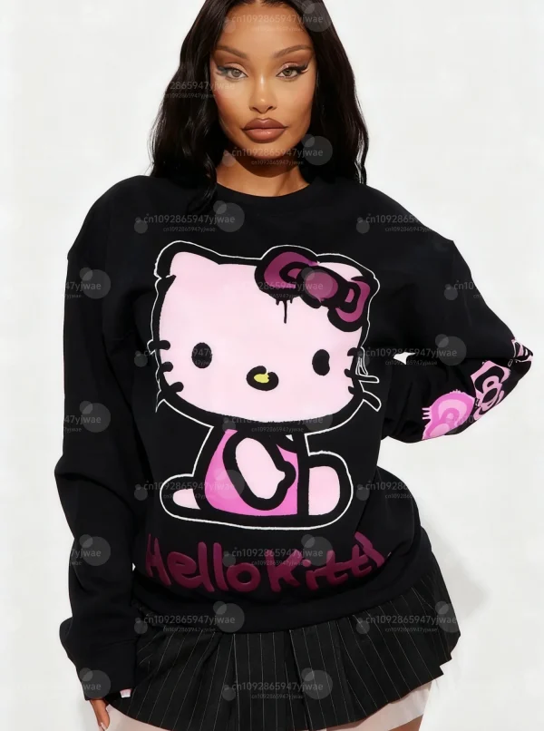 2025 Donna Autumm COLORFUL HELLO KITTY Stampa Felpa girocollo con zucca Felpa con cappuccio da donna Femmina Ragazza Top Abbigliamento donna 1