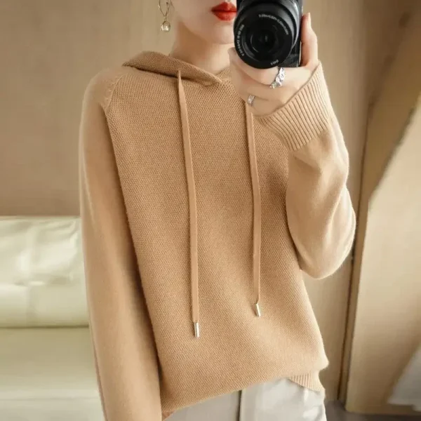 Maglione con cappuccio Donna Autunno Inverno Manica lunga Camicia con fondo caldo Solido Pullover casual Top in maglia Maglione moda coreana 2025 4