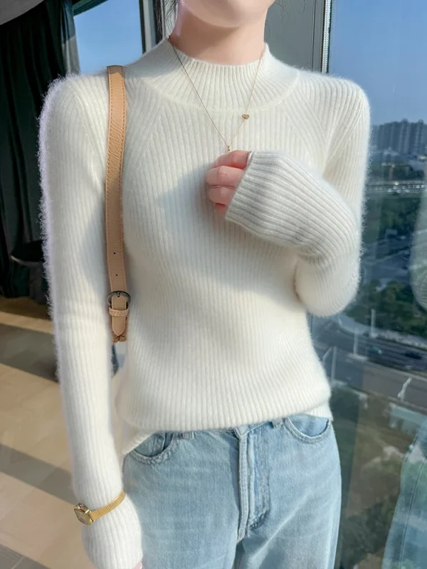 Maglione basic autunno inverno Pullover da donna Maglione 100% lana merino Slim-Fit Collo semi alto Pendolarismo Maglia all'interno Unisciti ai vestiti 5