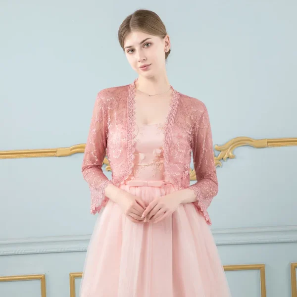 Cardigan da donna elegante con maniche svasate in pizzo Scialle da sposa da sposa Coprispalle aperto sul davanti Scialle e involucri Casual Bolero Cappotto da donna Top 4
