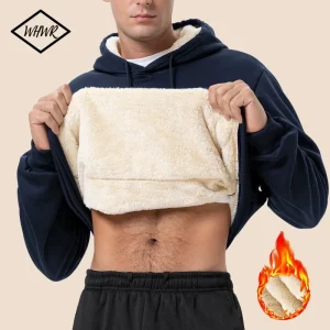 Uomo Nuovo Inverno Caldo Foderato In Pile Con Cappuccio Spessore Girocollo Solido Pullover di Base Felpa Termica Comf Streatwear Top Abbigliamento 1
