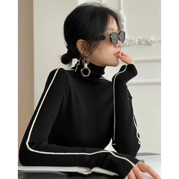 Camicia base in lana ispessita a collo alto da donna Autunno Inverno Maglione con collo alto in pelliccia sintetica Abbigliamento interno Top con sensazione di lusso 2