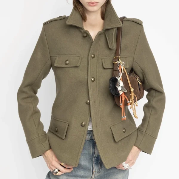 Rowan 22T490 Giacca da donna con stampa grafica solida Colletto rovesciato Manica lunga Bottone Lady Casual Giacca classica vintage Femme 1
