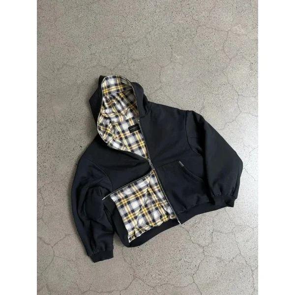 Felpe con cappuccio con cerniera a maniche lunghe con design scozzese popolare di nicchia per donna Felpa estetica casual hip-hop Y2K all-match 2025 3