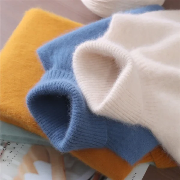 Maglione in cashmere visone autunno e inverno Maglione pullover a collo alto da donna Cappotto in lana con fondo ampio Caldo taglie forti 3