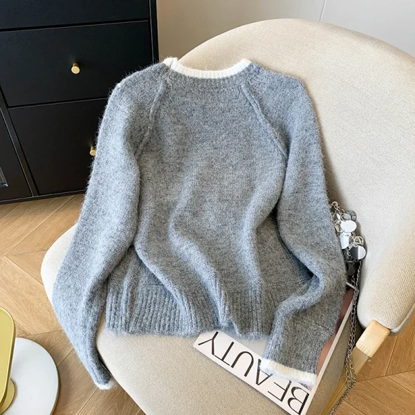 Maglieria da donna grigia cartone animato girocollo manica lunga Y2K estetica giapponese Harajuku carino casual autunno inverno maglione vestiti 2