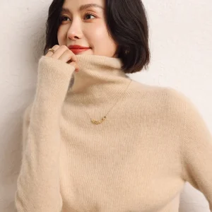 Maglione in cashmere 100% maglione pullover lavorato a maglia da donna collo alto tinta unita slim fit maglione da donna basic in morbido cashmere 1