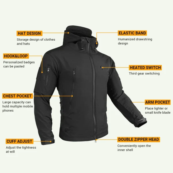 Giacca riscaldata Giacca riscaldante invernale Cappotto antivento da sci con cappuccio 7 zone riscaldate Escursionismo Pesca calda Abbigliamento da campeggio per uomo Donna 3