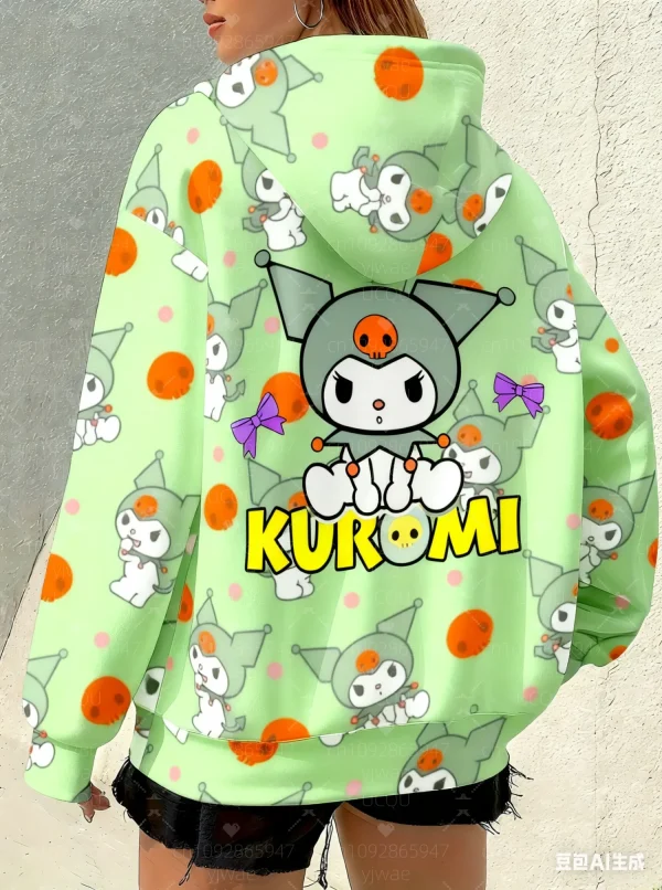 2025 felpa con cappuccio da donna floreale Kuromi stampa felpa allentata all'aperto All-Match Felpa con cappuccio da donna Ragazza Top Abbigliamento donna 4
