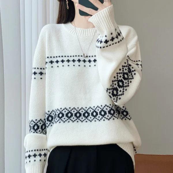 100% lana 2025 maglione lavorato a maglia da donna o-collo manica lunga caldo allentato maglioni oversize femminile inverno casual elegante vestiti da donna 3