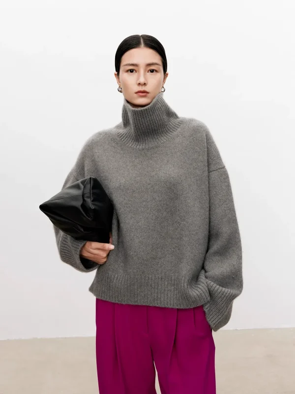 Dolcevita ispessito maglione in puro cashmere al 100% maglione da donna con silhouette in maglia pigra e allentata Prodotti europei 2