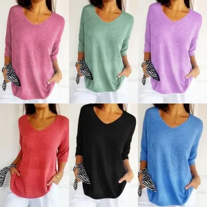 Women's Knitted Base Layer Top Casual Sweater V-Neck Slimming Seven-Half Sleeve Solid Color Top For Summer Thin Section 1