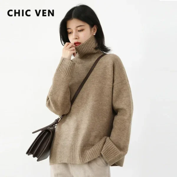 CHIC VEN maglione da donna coreano maglioni dolcevita allentati caldo pullover solido maglieria top femminili di base autunno inverno 2022 2