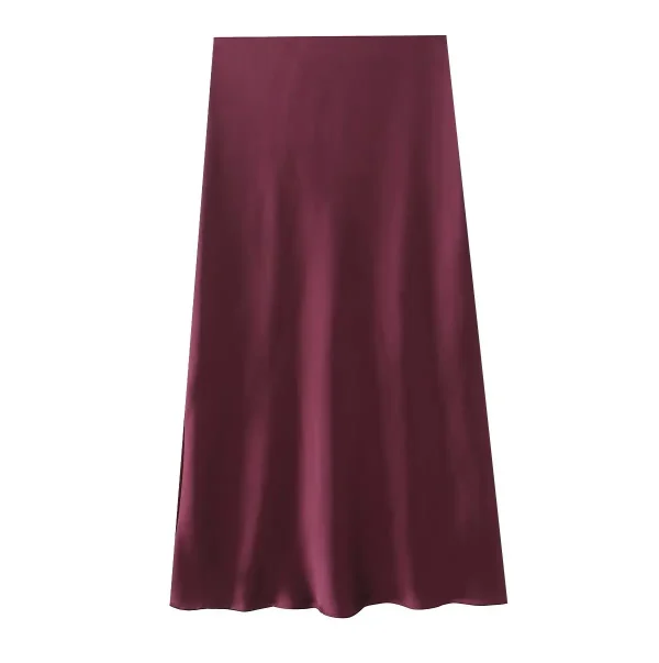 Gonna longuette in raso sottile da donna Retro a vita alta Tinta unita Pendolari Gonna a trapezio sexy Primavera Estate Nuove gonne chic femminili 3