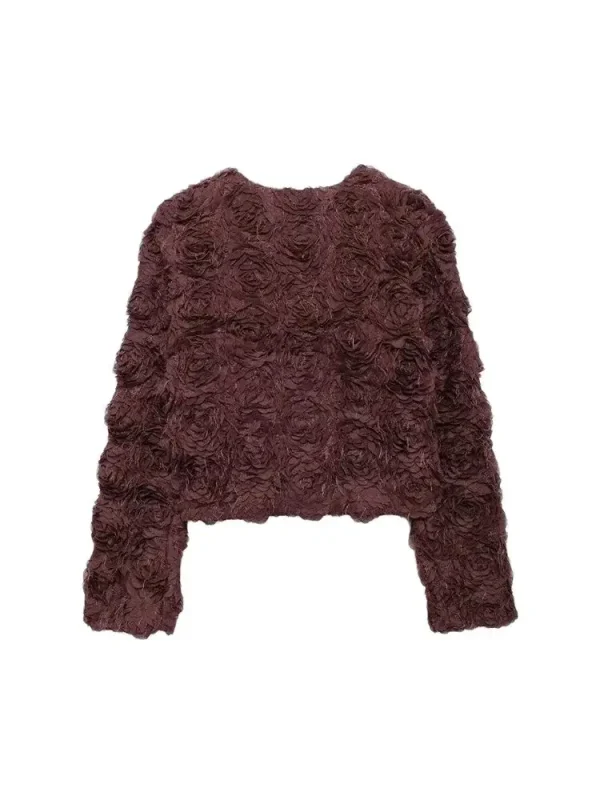 Cappotto da donna corto strutturato a forma di fiore moda manica lunga bottone a pressione capispalla femminile top chic 2