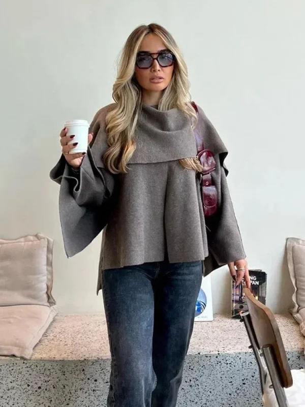 Giacca da donna autunno inverno Cappotto da pendolare casual da donna Cappotto oversize allentato lavorato a maglia Giacca sciarpa chic divisa elegante asimmetrica 3