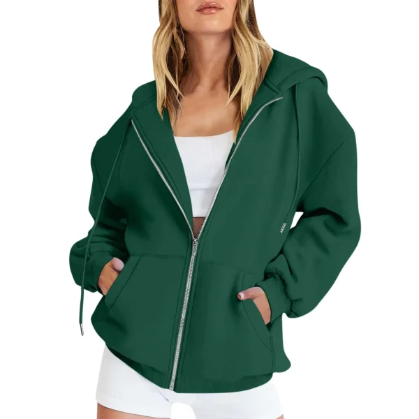 Felpa con cappuccio da donna Street Costume Running felpe moda Casual tinta unita a maniche lunghe con cerniera abbigliamento sportivo con cappuccio 3