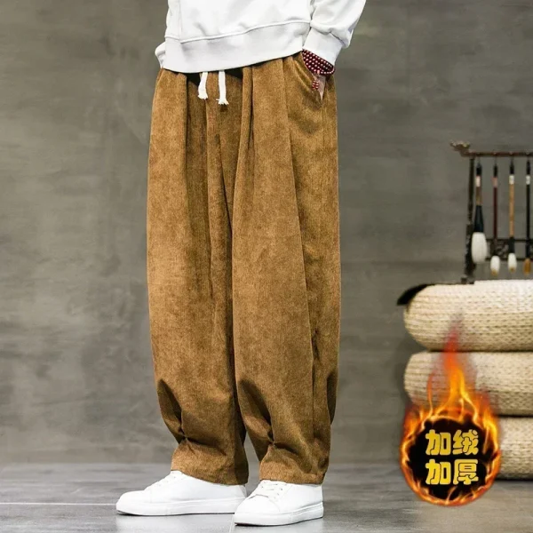 Pantaloni di velluto a coste invernali Pantaloni sportivi Harem oversize ispessiti in pile tinta unita di nuova moda da uomo Pantaloni casual caldi da donna invernali 4