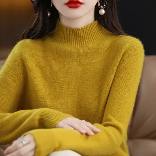 Maglione da donna autunno inverno moda coreana camicie con fondo caldo collo mezzo alto maglieria basic pullover a maniche lunghe solidi 3