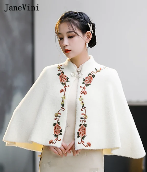 JaneVini Mantello invernale da sposa nero gotico Bolero Borgogna Ricamo Scialle in pelliccia sintetica Avvolge Mantelli da sposa formali da donna Coprispalle 4