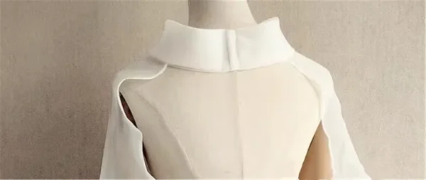 Coprispalle da sposa in organza con maniche a tromba gonfie e collo alto, senza schienale, bolero da sposa, giacca da sposa, coprispalle da festa formale, mantello da donna 3
