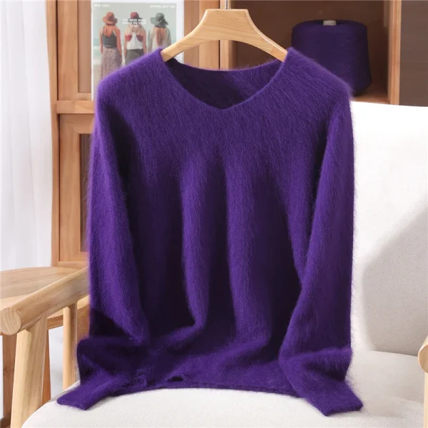 Autunno Inverno Visone Cashmere Donna Maglione Con Scollo A V Pullover Moda Basic Morbido Abbigliamento Caldo 100% Visone Cashmere Maglieria Magliette E Camicette 2