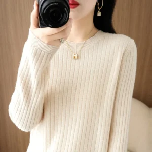 2025 Maglioni da donna Autunno Inverno Pullover a maniche lunghe O-Collo Stripe Pullover caldo Moda coreana Camicie che toccano il fondo Maglione allentato 1