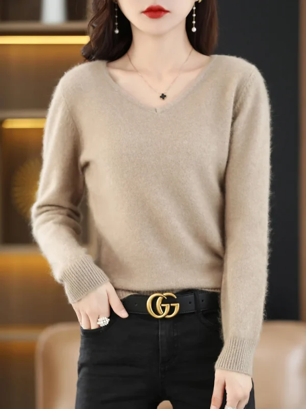 LHZSYY Super Caldo 100% Visone Cashmere Donna Maglioni Con Scollo A V E Pullover Inverno Alta Elasticità Morbidi Magliette E Camicette Casual Basic Jumper 5