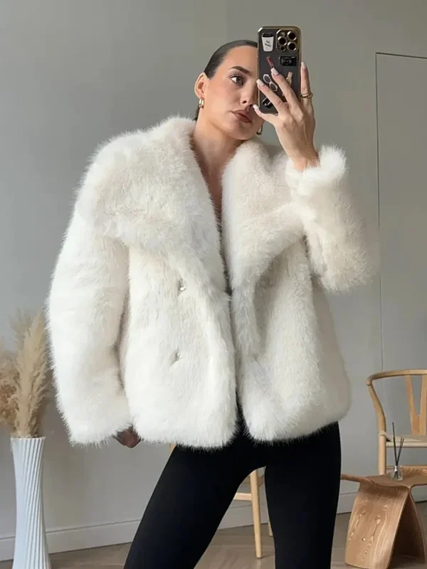 TARUXY Solido Pelliccia Sintetica Risvolto Cappotto da Donna di Lusso Gradiente Ritagliata Giacca di Pelliccia Soffici Cappotto di Inverno Addensare Tuta Sportiva High Street 4