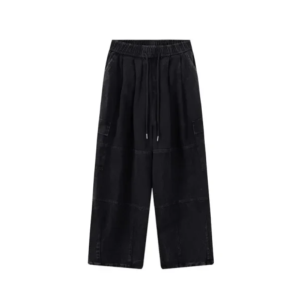 Pantaloni da lavoro in puro cotone blu intenso Pantaloni larghi larghi a gamba larga lunghi fino al pavimento Pantaloni casual primavera estate Moda alla moda 4