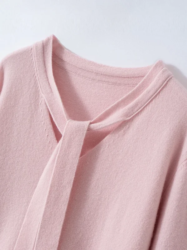 Maglione da donna elegante 100% maglione di cashmere pullover vestiti sciarpa colletto nastro stile dolce maglia autunno inverno top a maniche lunghe 6