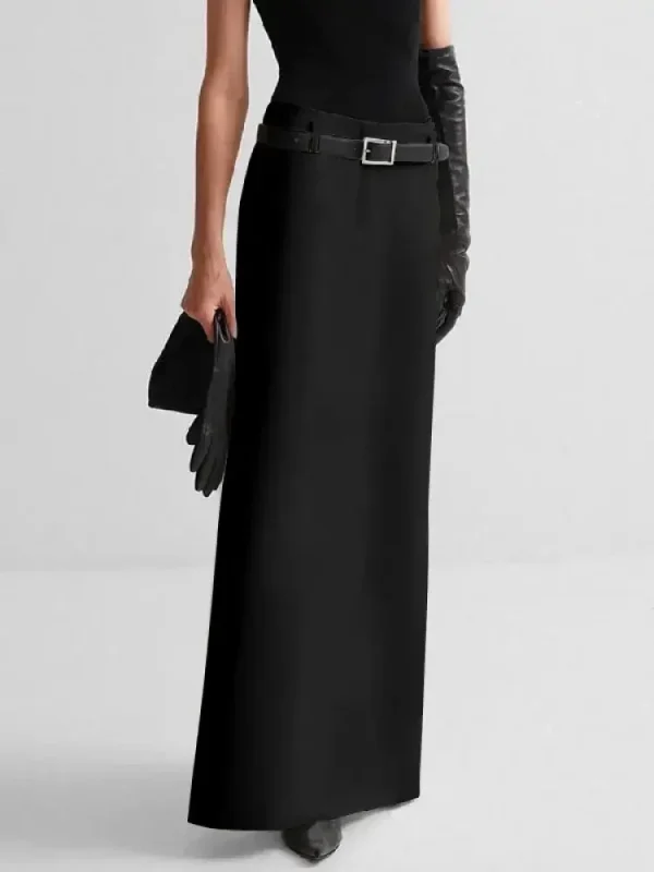 UOOZEE Gonne dritte con spacco sul retro tinta unita moda donna 2025 Gonna lunga elegante a vita alta di nuova moda per le signore dell'ufficio 1