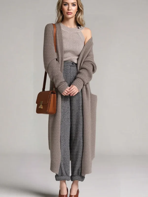Maglione cardigan lungo lavorato a maglia addensato di nuova moda donna autunno inverno maglione a maniche lunghe cappotto capispalla allentato casual 5