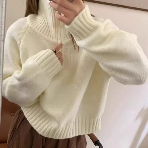 Maglione di fascia alta con mezza cerniera e collo alto in cashmere 100% per maglione lavorato a maglia autunnale e invernale 5