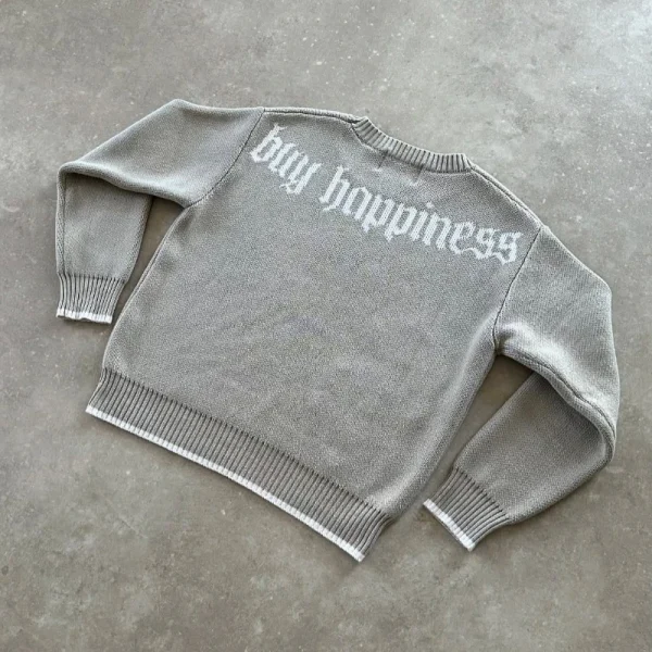 Y2K Maglione grigio a maniche lunghe Dollaro Gotico Ricamo Pullover Goth Retro Casual Streetwear Old Money Uomo Boxy Abbigliamento lavorato a maglia 2