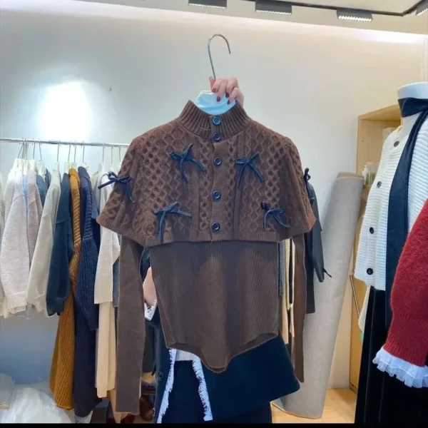 Set maglione lavorato a maglia alla moda collo mezzo alto senza maniche top fondo outfit inverno nuovo arrivo morbido stile delicato 5