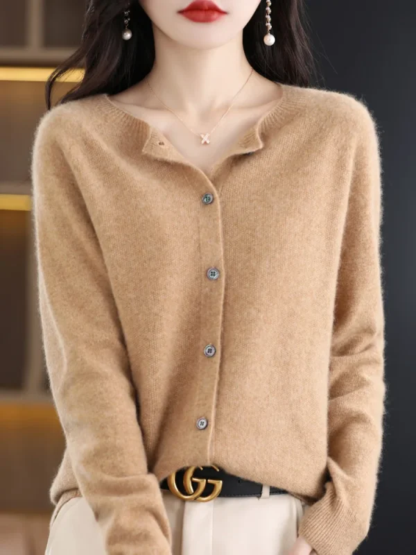 Vestiti eleganti da donna Autunno Inverno Maglione 100% lana merino Cardigan maglione lavorato a maglia morbido cashmere O-Collo coreano monopetto 6