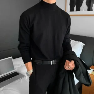Autunno/inverno mezzo polo maglione con collo alto stile coreano da uomo vestibilità ampia colore collo medio strato base in maglia manica superiore interna 1