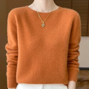Autunno Inverno Abbigliamento donna O-Collo Pullover 100% maglione di lana merino New Fashion Cashmere Top che tocca il fondo Maglieria a maniche lunghe 1