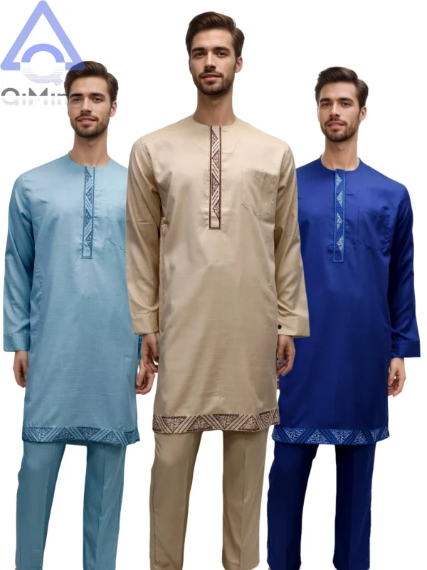 Abito da uomo musulmano islamico 2 pezzi da sposa punjabi 80% cotone ricamo inverno arabo marocco abiti pantaloni boubou africani 4