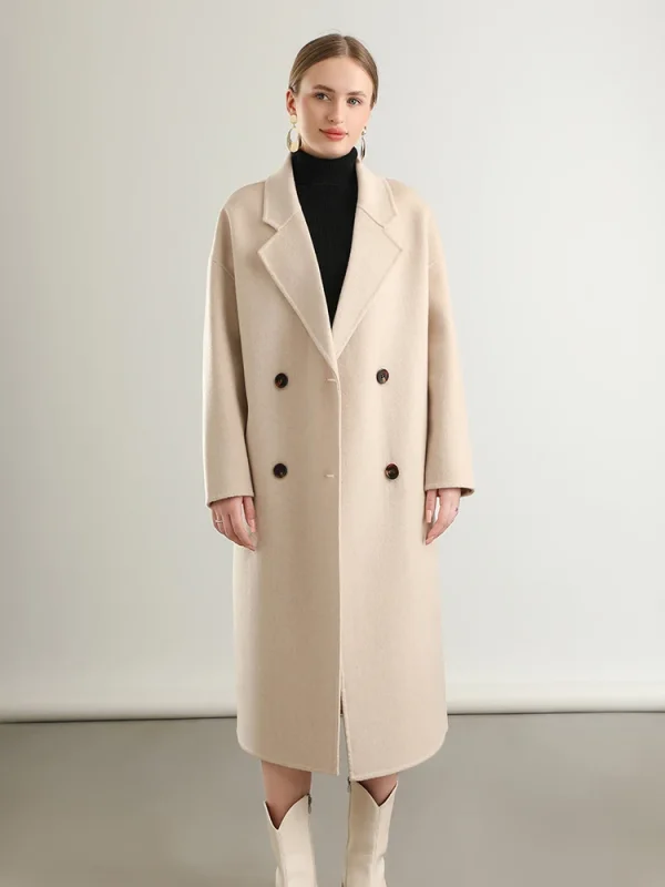 Cappotto da donna con risvolto allentato in lana 100% cappotto lungo doppiopetto tasca con colletto rovesciato doppio strato tacca stretta autunno inverno #03 6